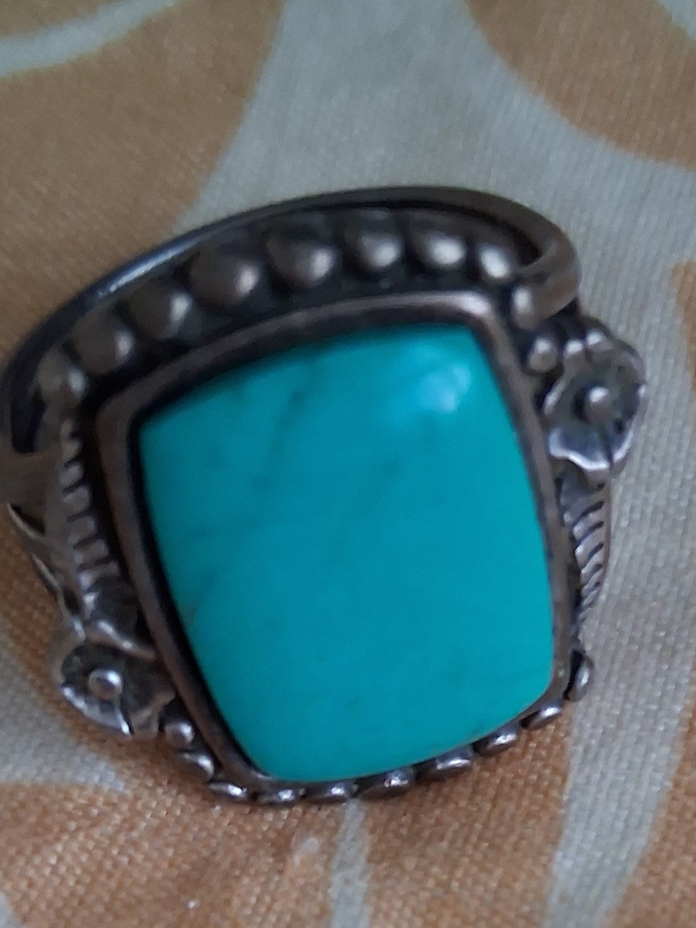 Turquoise Stone Sterling-Style Women's Ring - Blue Help Blackie Recovery Please